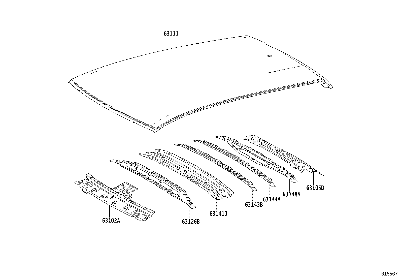 63142-F4020 REINFORCEMENT, ROOF PANEL, NO.2 product image