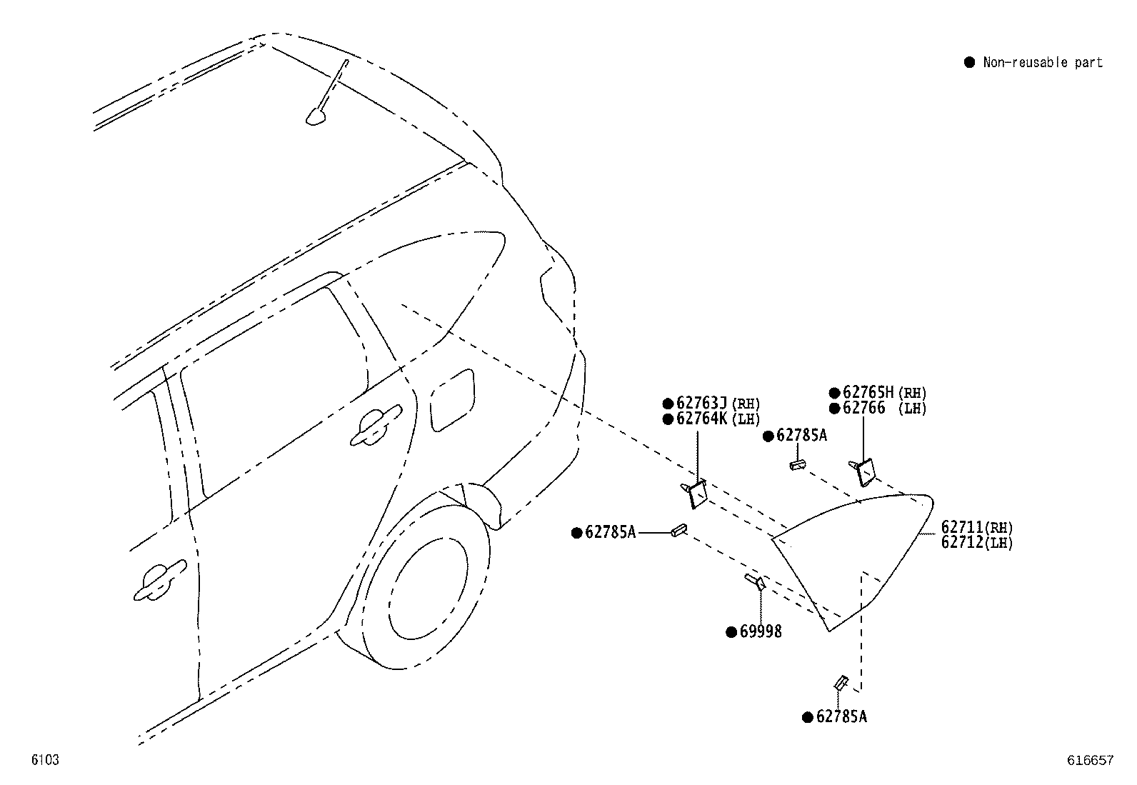 62763-BZ040 RETAINER, QUARTER WINDOW GLASS, UPPER product image