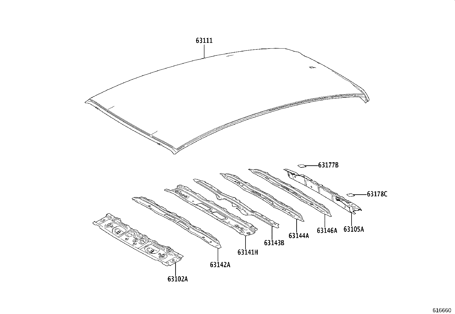 63143-K0010 REINFORCEMENT, ROOF PANEL, NO.3 product image