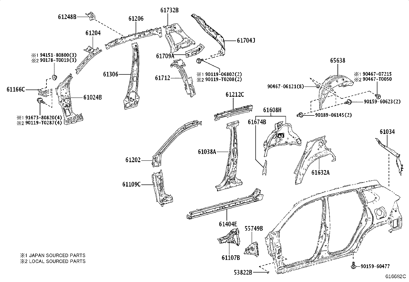 65637-0A030 LINER, REAR WHEEL HOUSE, RH product image