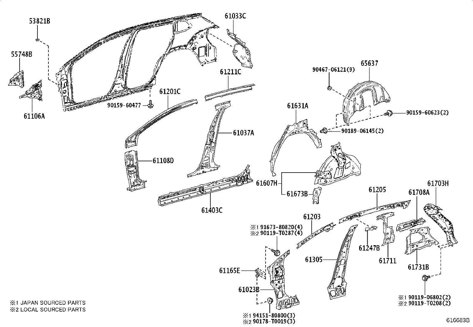 65637-0A030 LINER, REAR WHEEL HOUSE, RH product image