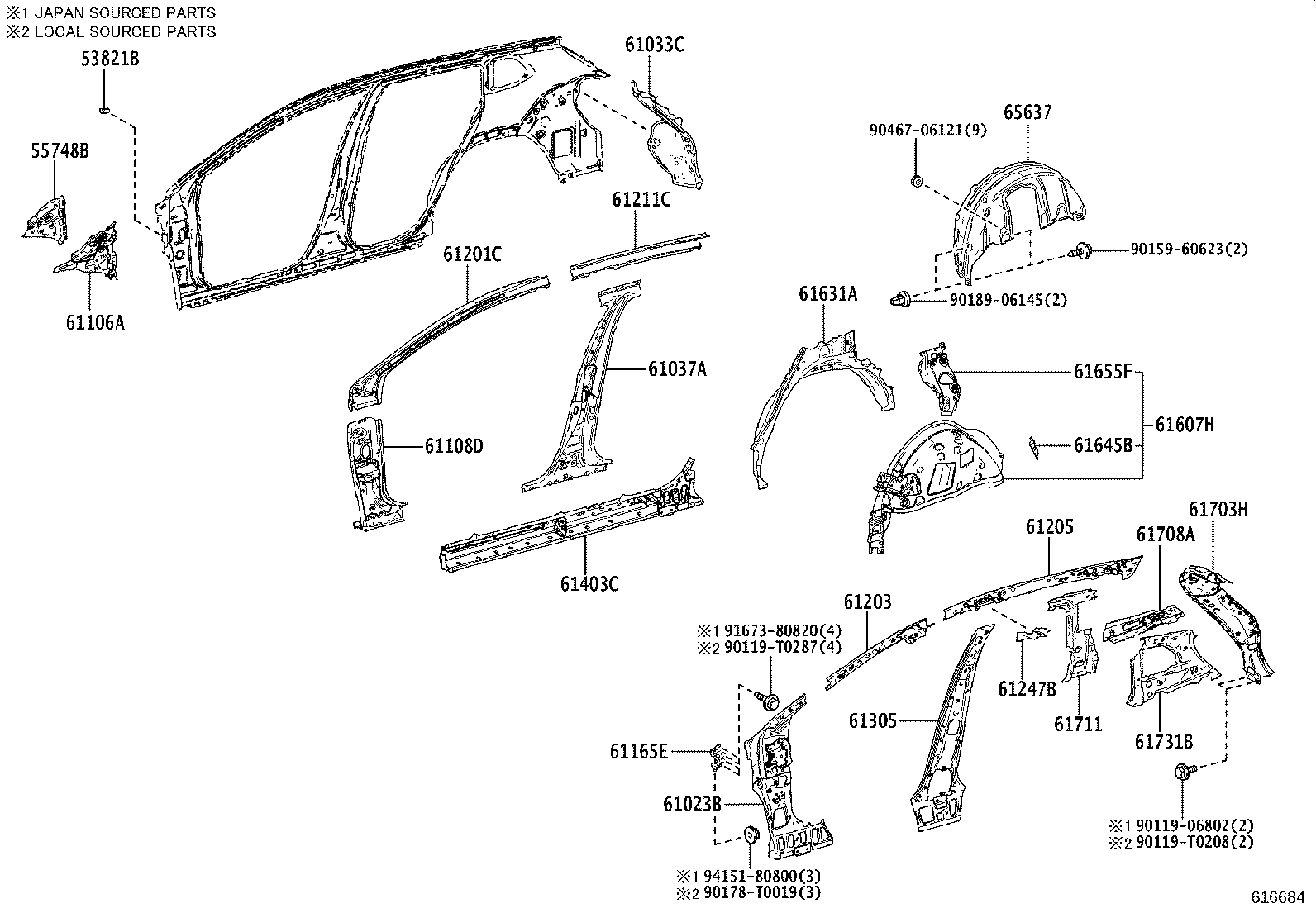 65637-0A030 LINER, REAR WHEEL HOUSE, RH product image