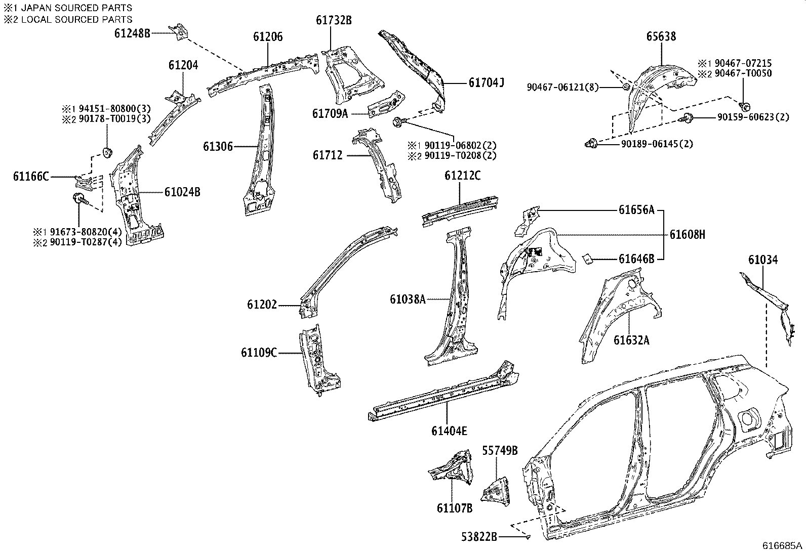 65637-0A030 LINER, REAR WHEEL HOUSE, RH product image