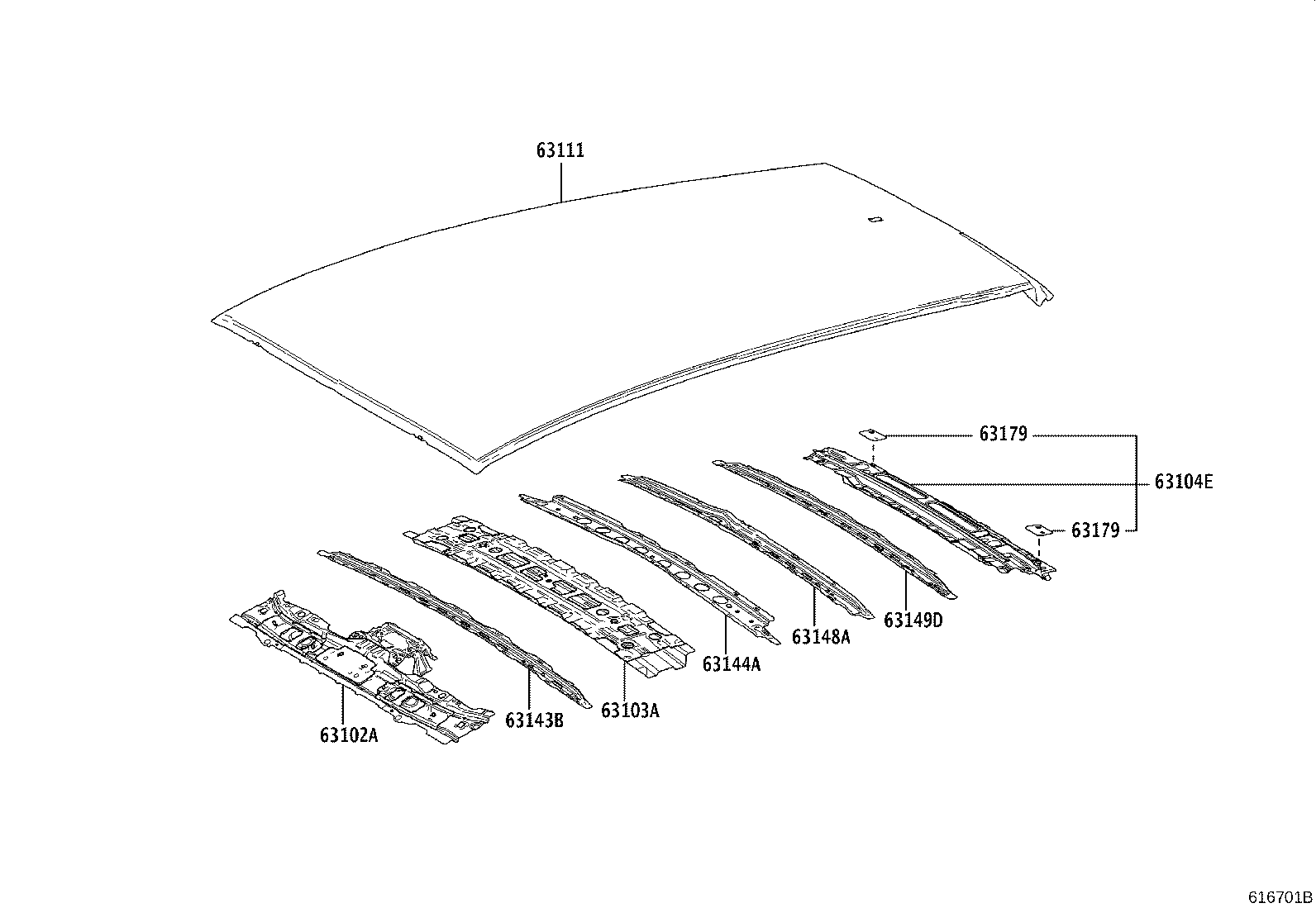 Toyota 63148-48050 REINFORCEMENT, ROOF PANEL, NO.7