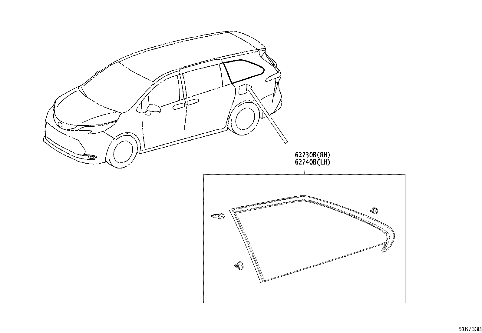Toyota 62740-08230 WINDOW ASSY, QUARTER, RR LH