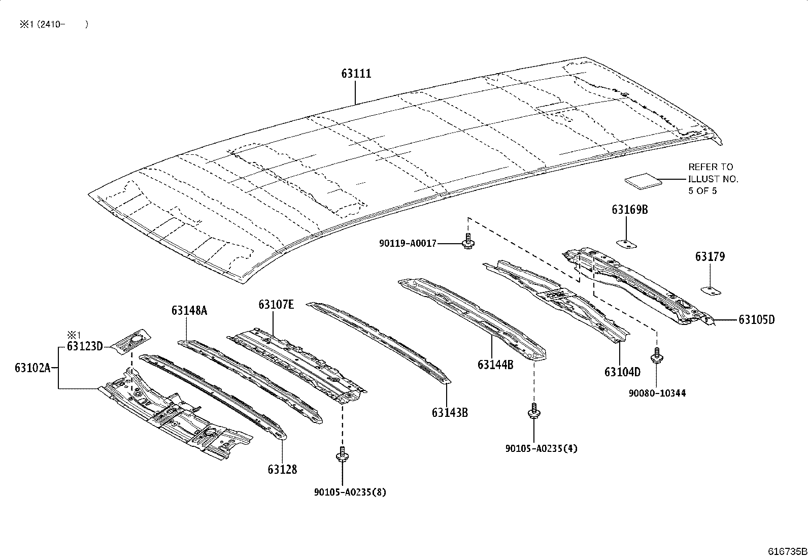 Toyota 63148-08020 REINFORCEMENT, ROOF PANEL, NO.7