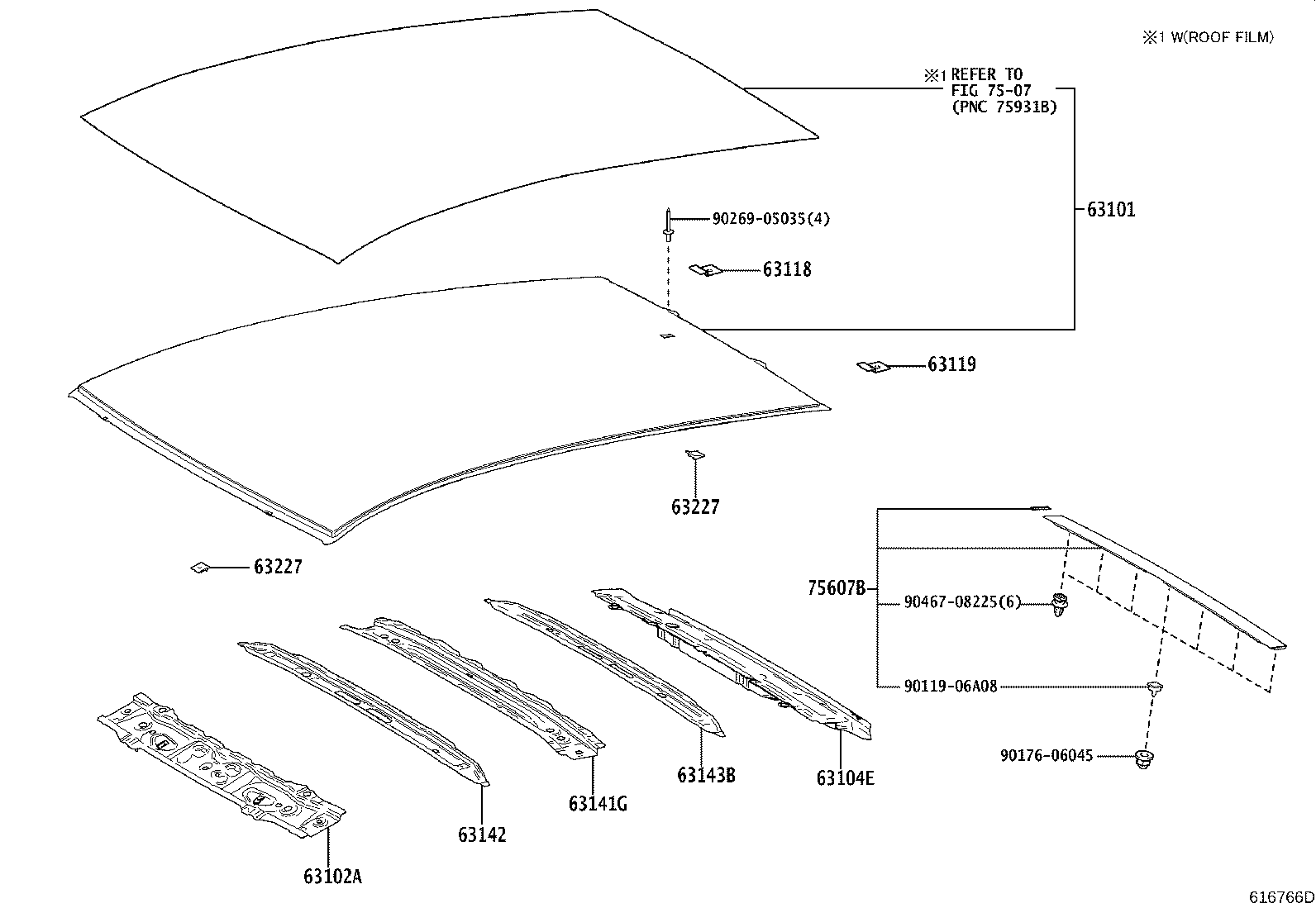 Toyota 63143-52220 REINFORCEMENT, ROOF PANEL, NO.3