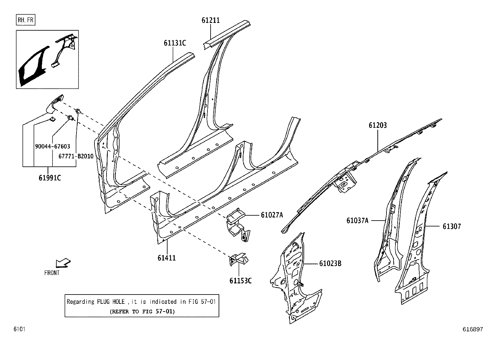 61733-BZ030 PANEL, ROOF SIDE, INNER FRONT RH product image