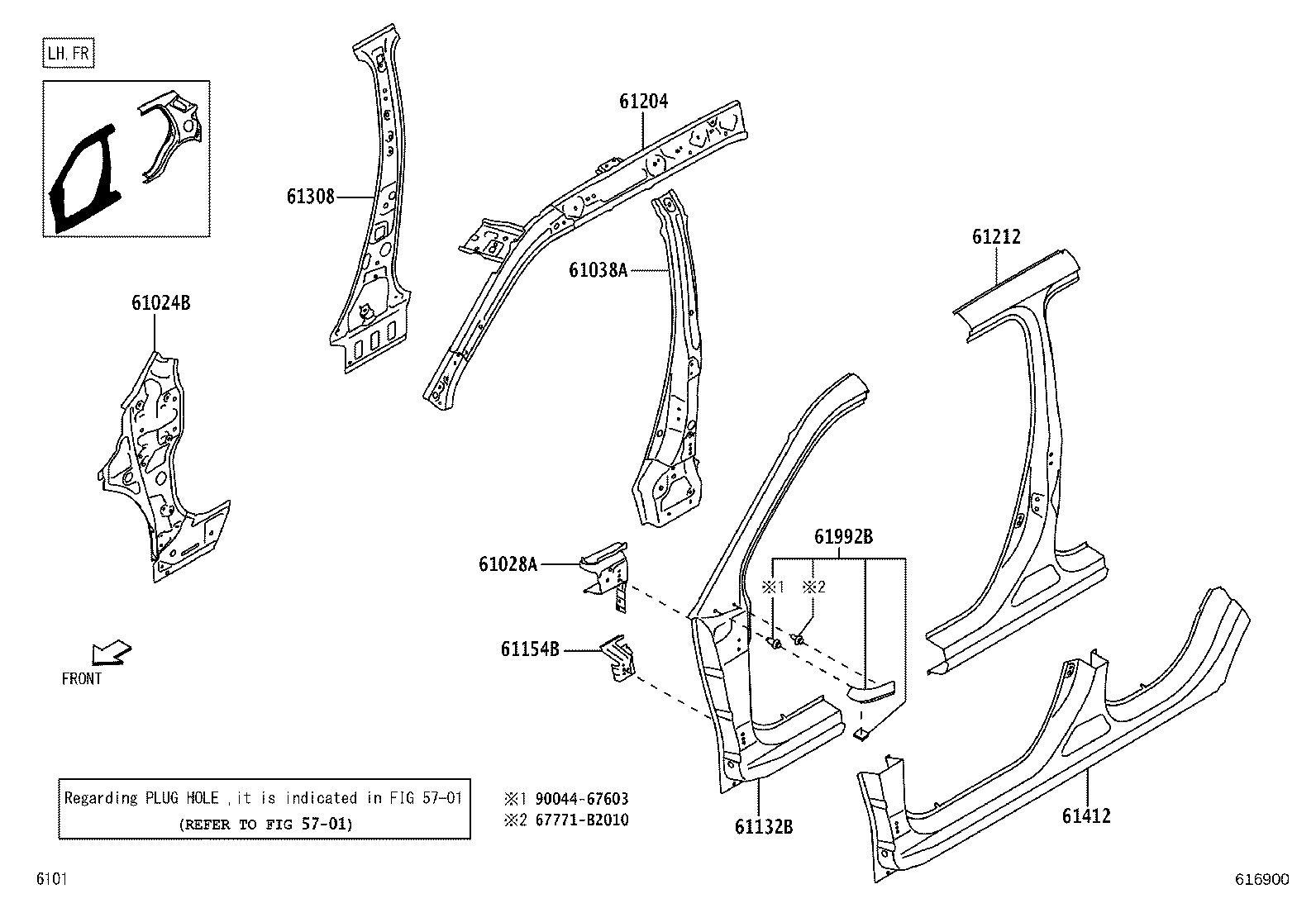 61733-BZ030 PANEL, ROOF SIDE, INNER FRONT RH product image