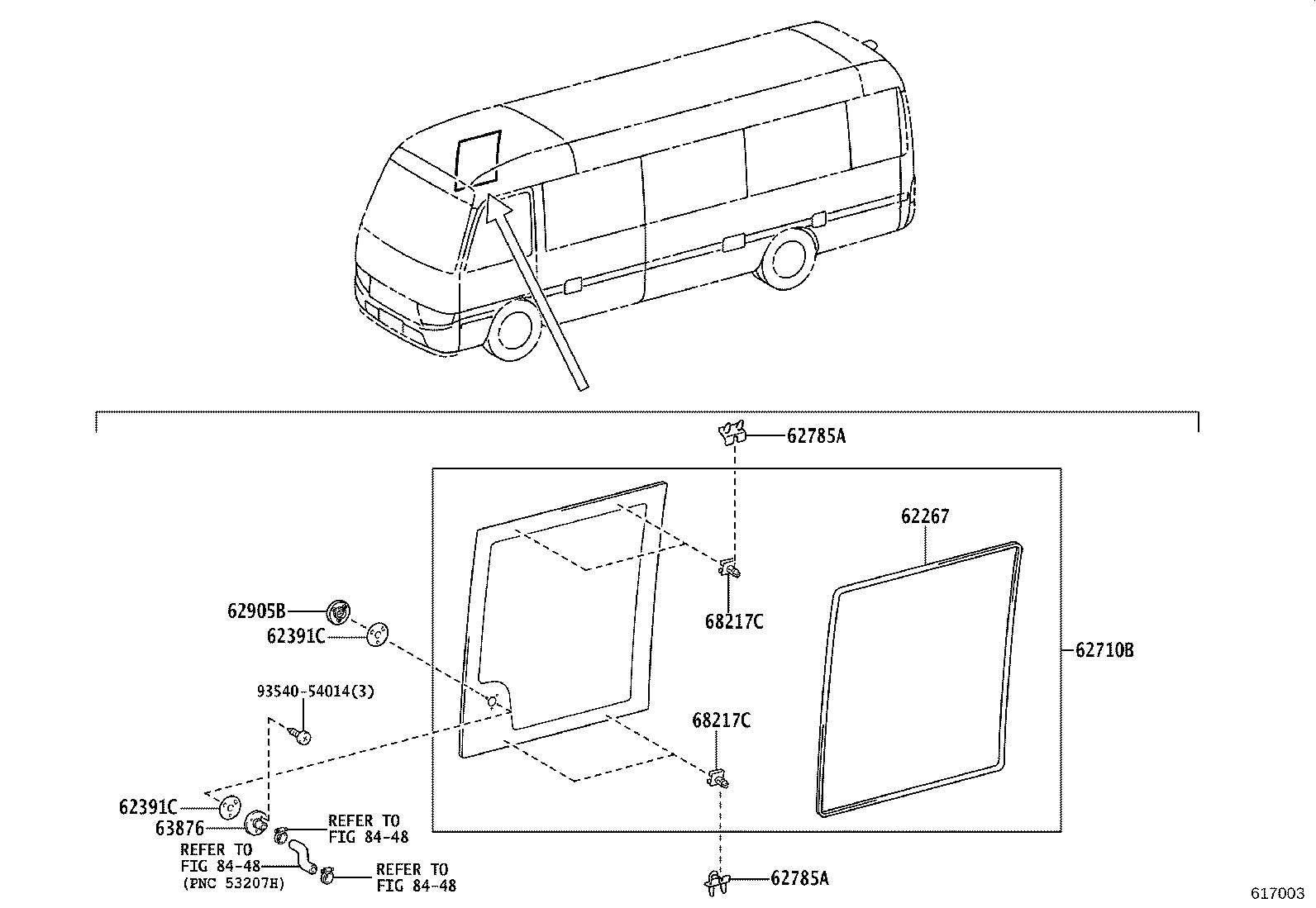 62071-0S070 GLASS SUB-ASSY, SIDE FRONT WINDOW, RH product image