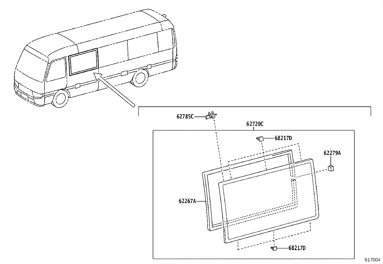 62071-0S070 GLASS SUB-ASSY, SIDE FRONT WINDOW, RH product image