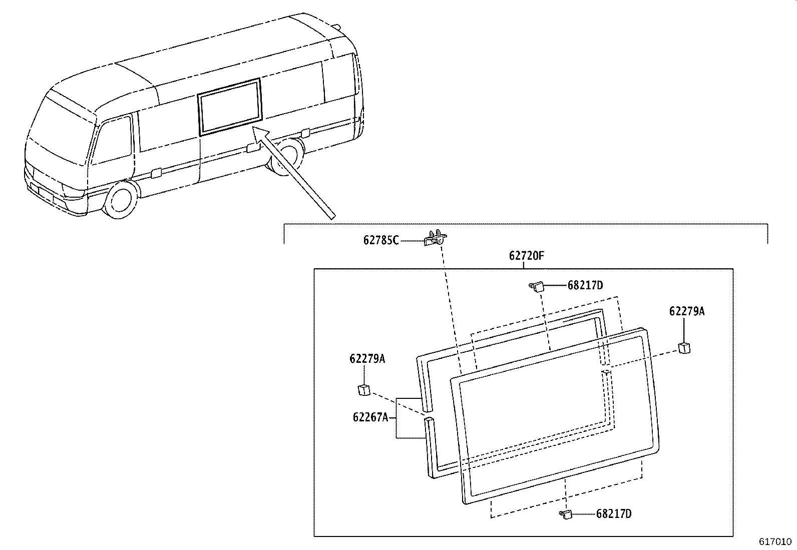 62071-0S070 GLASS SUB-ASSY, SIDE FRONT WINDOW, RH product image