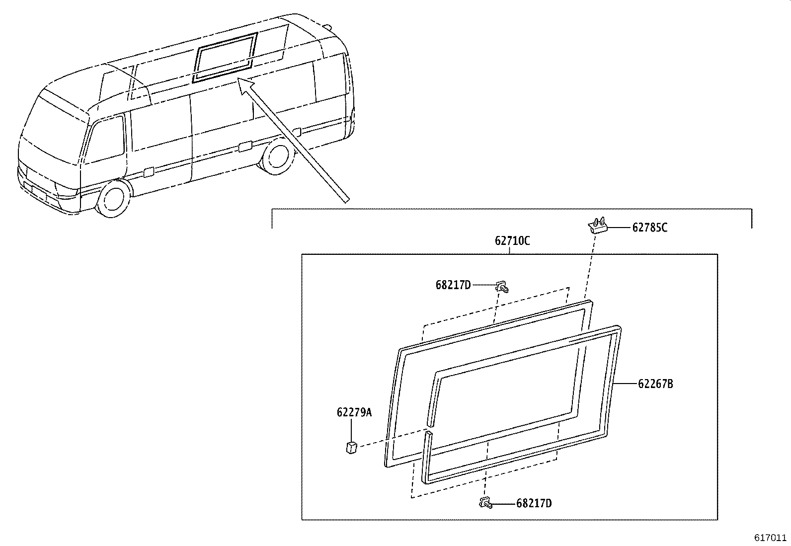 62071-0S070 GLASS SUB-ASSY, SIDE FRONT WINDOW, RH product image