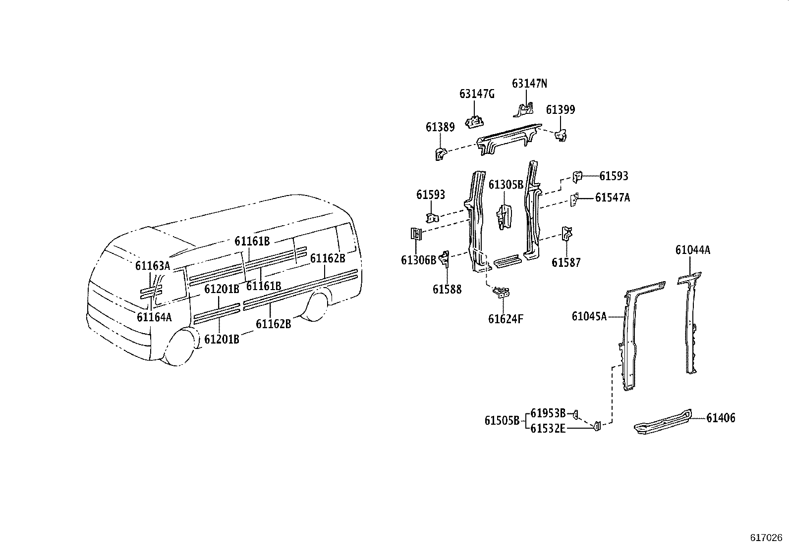 61024-0S020 PILLAR SUB-ASSY, NO.4 LH product image