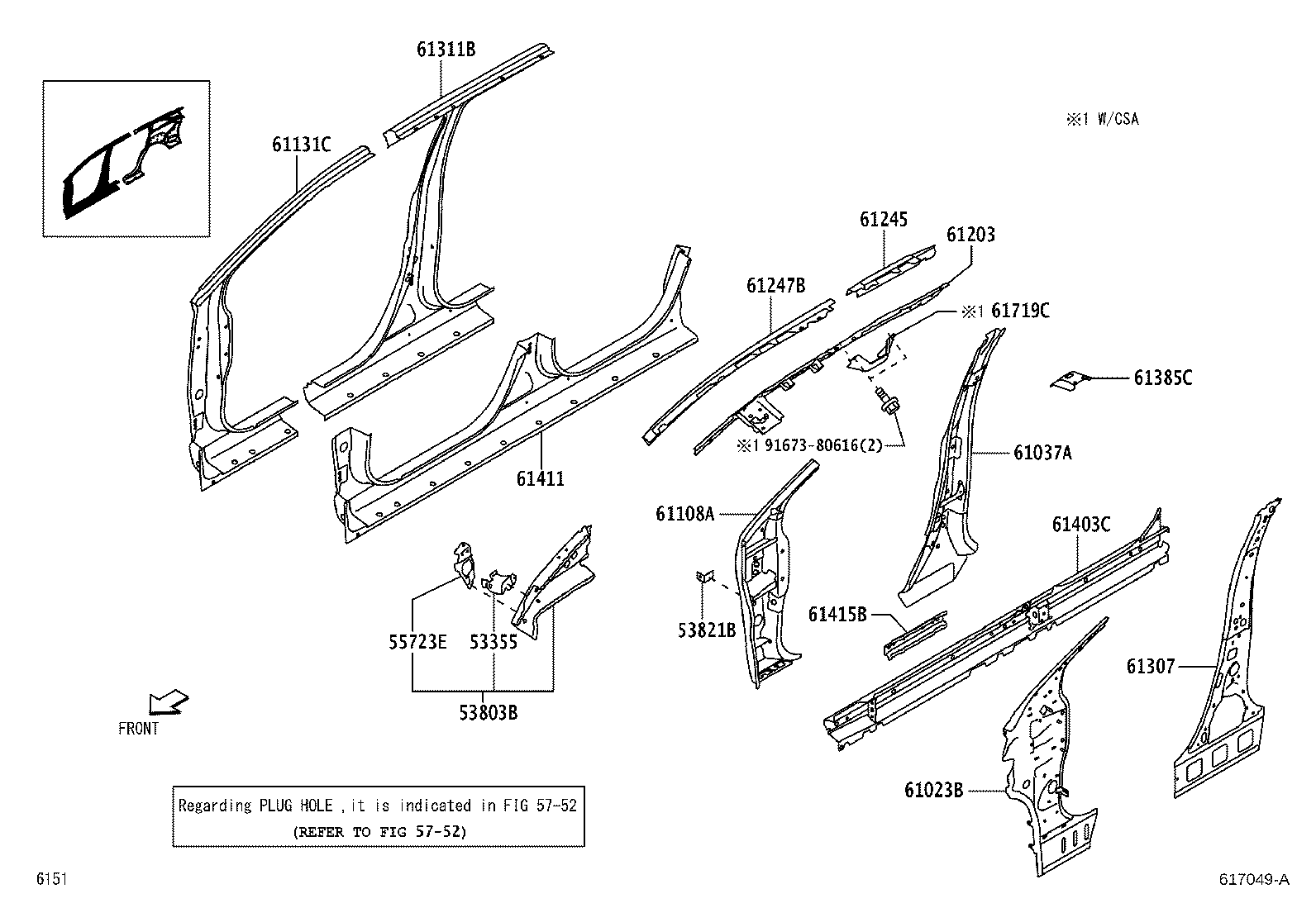 Toyota 61719-BZ070 BRACKET, ROOF SIDE RAIL, RH
