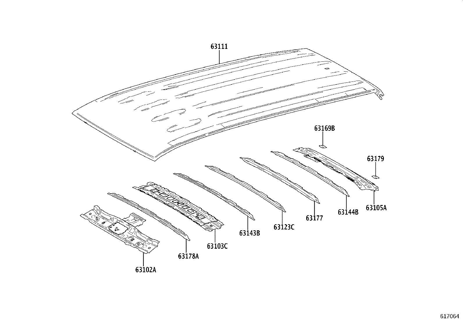 63103-0E080 REINFORCEMENT SUB-ASSY, ROOF PANEL product image