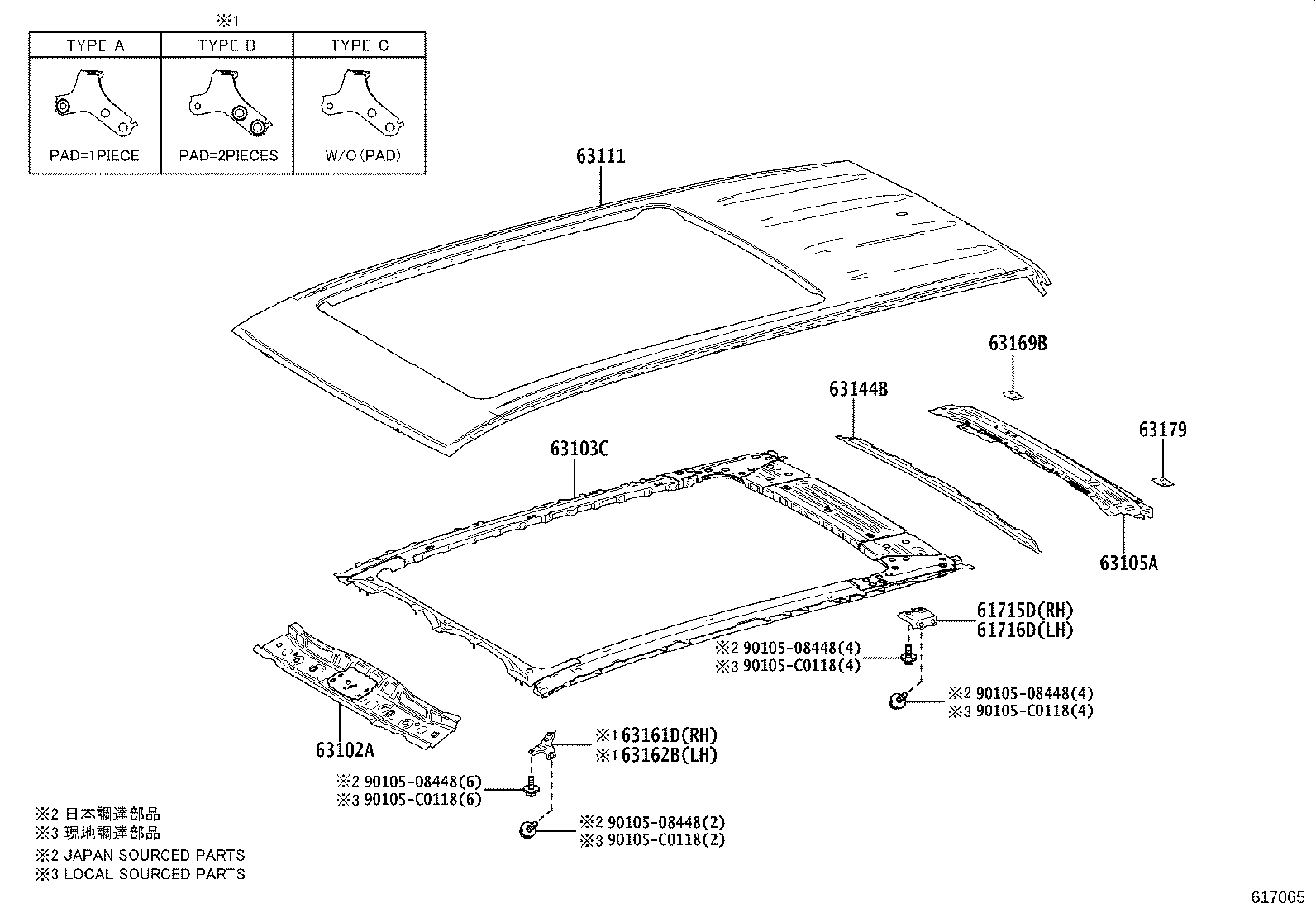 63103-0E080 REINFORCEMENT SUB-ASSY, ROOF PANEL product image