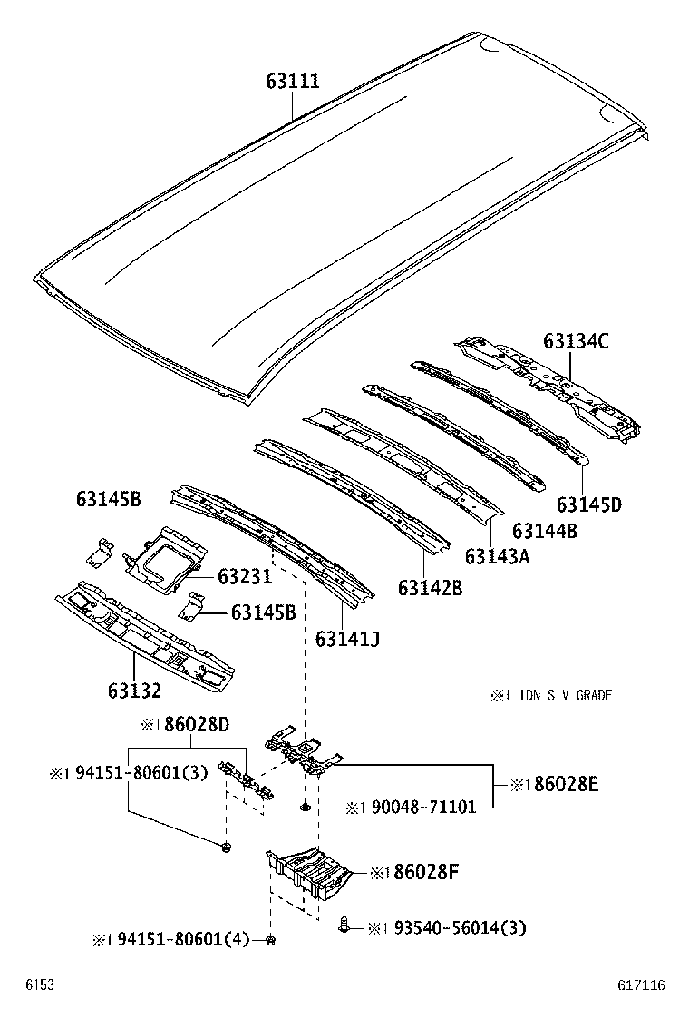 63142-BZ170 REINFORCEMENT, ROOF PANEL, REAR product image