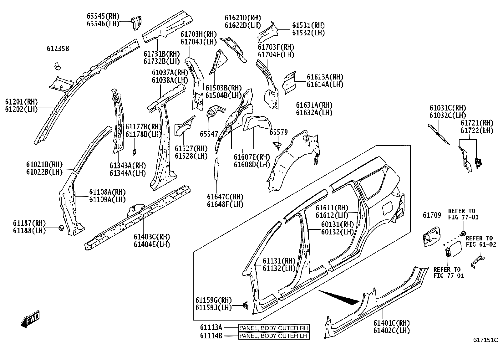61203-WC016 RAIL SUB-ASSY, ROOF SIDE, RH product image