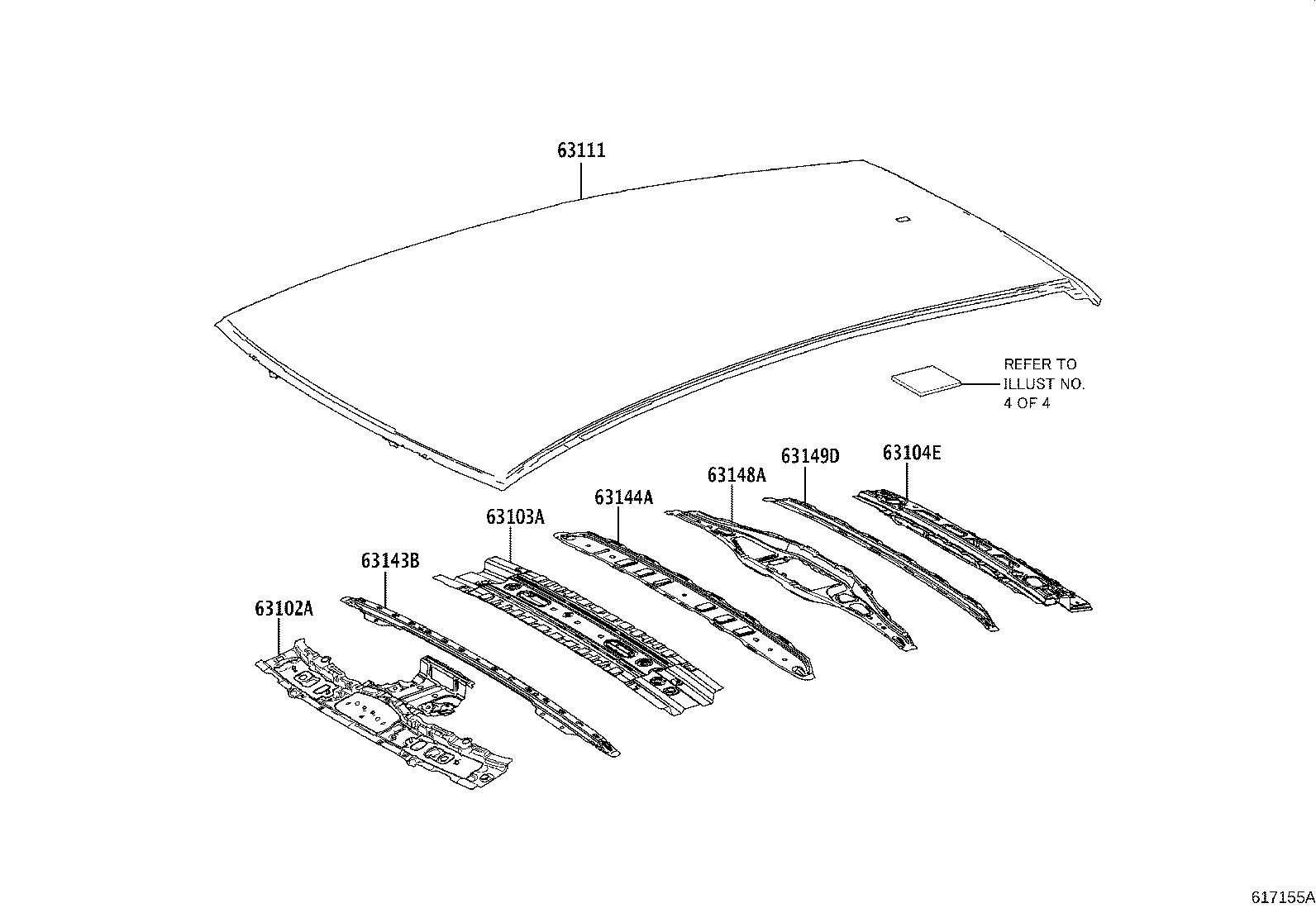 Toyota 63142-78020 REINFORCEMENT, ROOF PANEL, NO.2