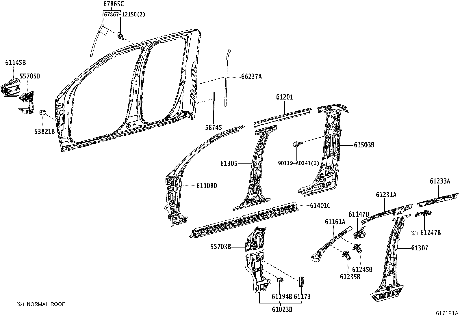 Toyota 61202-0C040 RAIL SUB-ASSY, ROOF SIDE, LH