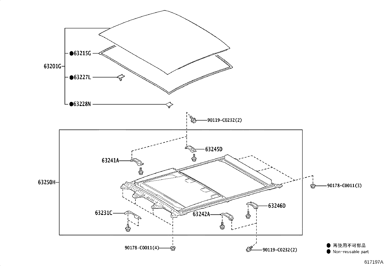 63106-0E080 REINFORCEMENT SUB-ASSY, ROOF PANEL, NO.4 product image