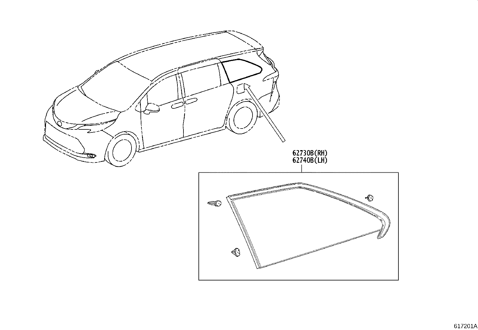 62730-08210 WINDOW ASSY, QUARTER, REAR RH product image