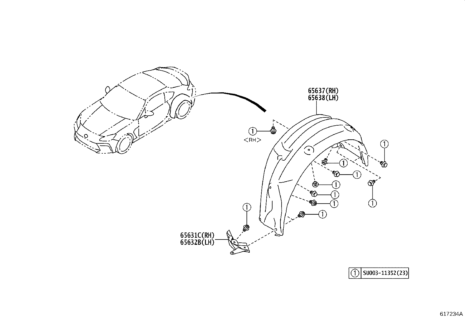 Toyota SU003-10656 REINFORCEMENT SUB-ASSY, FRONT PILLAR, LOWER RH