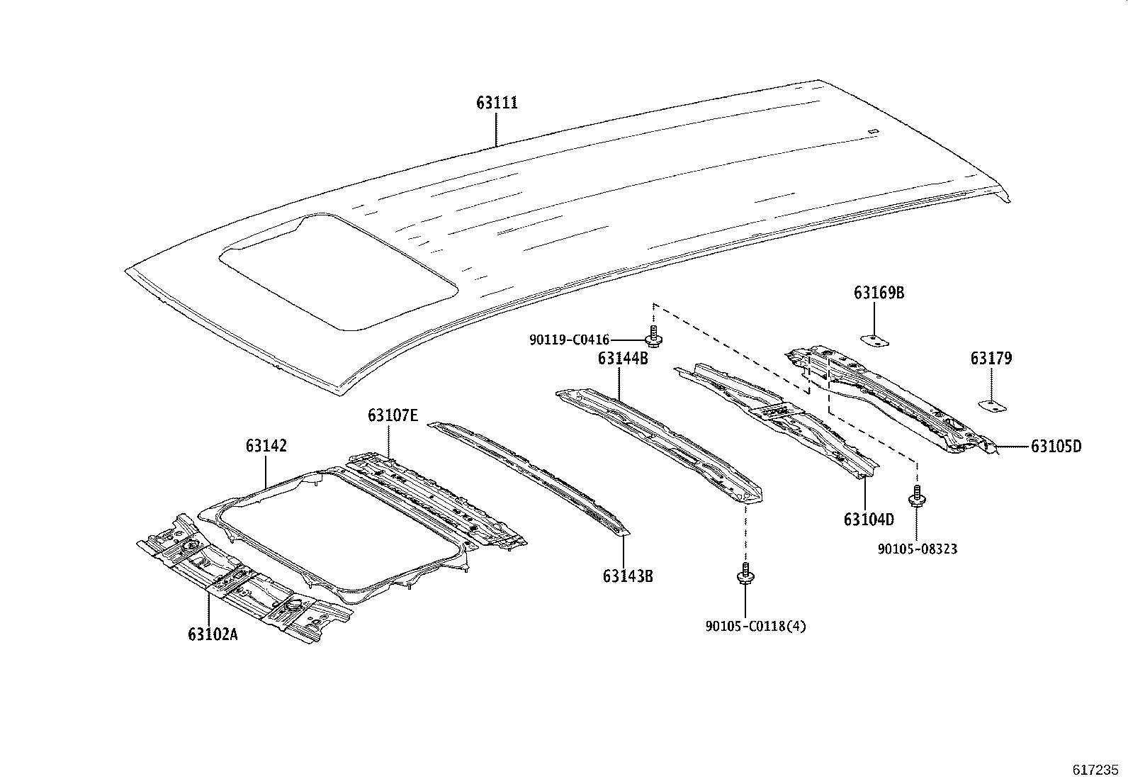 63142-08030 REINFORCEMENT, ROOF PANEL, NO.2 product image