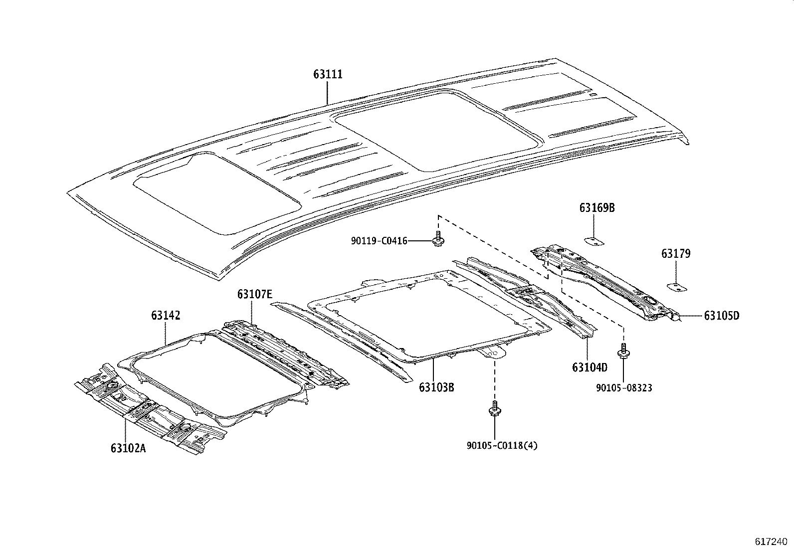 63142-08030 REINFORCEMENT, ROOF PANEL, NO.2 product image