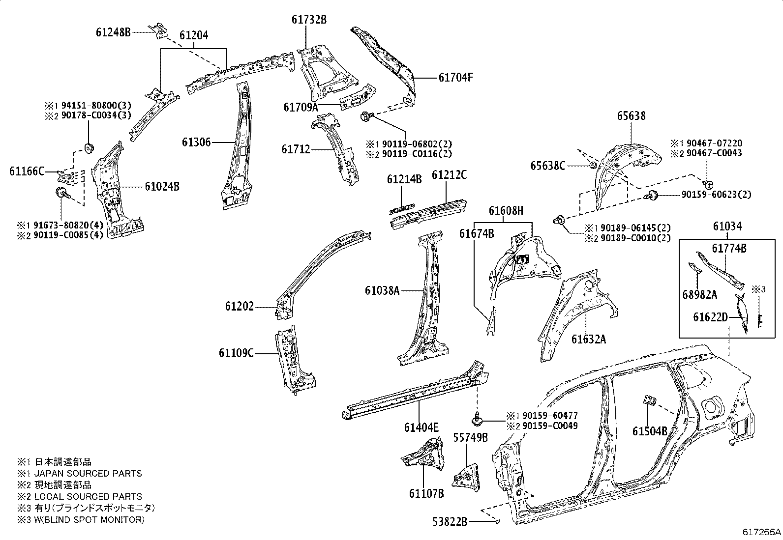 61202-0A030 RAIL SUB-ASSY, ROOF SIDE, LH product image