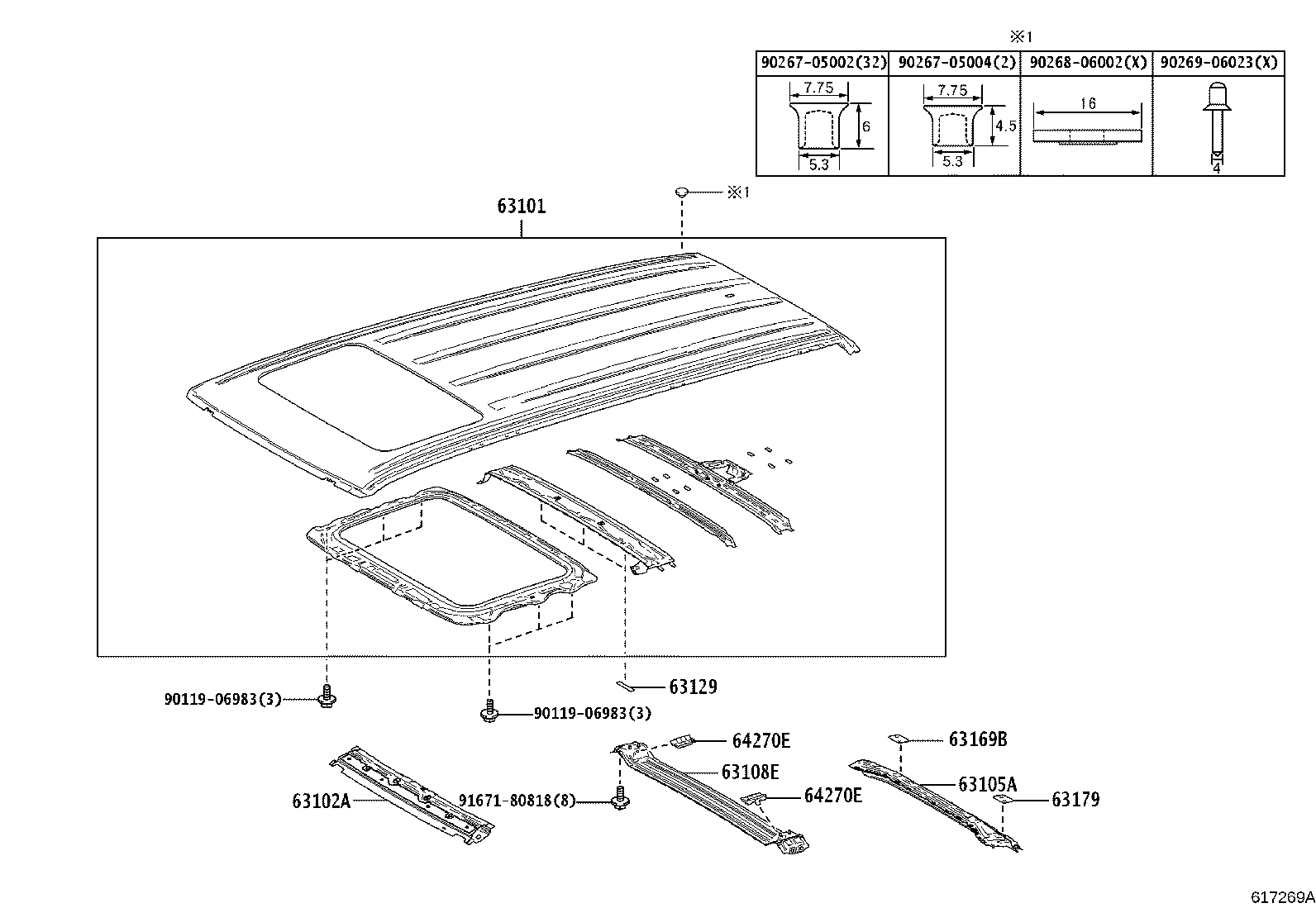 Toyota 63201-60161 GLASS SUB-ASSY, SLIDING ROOF
