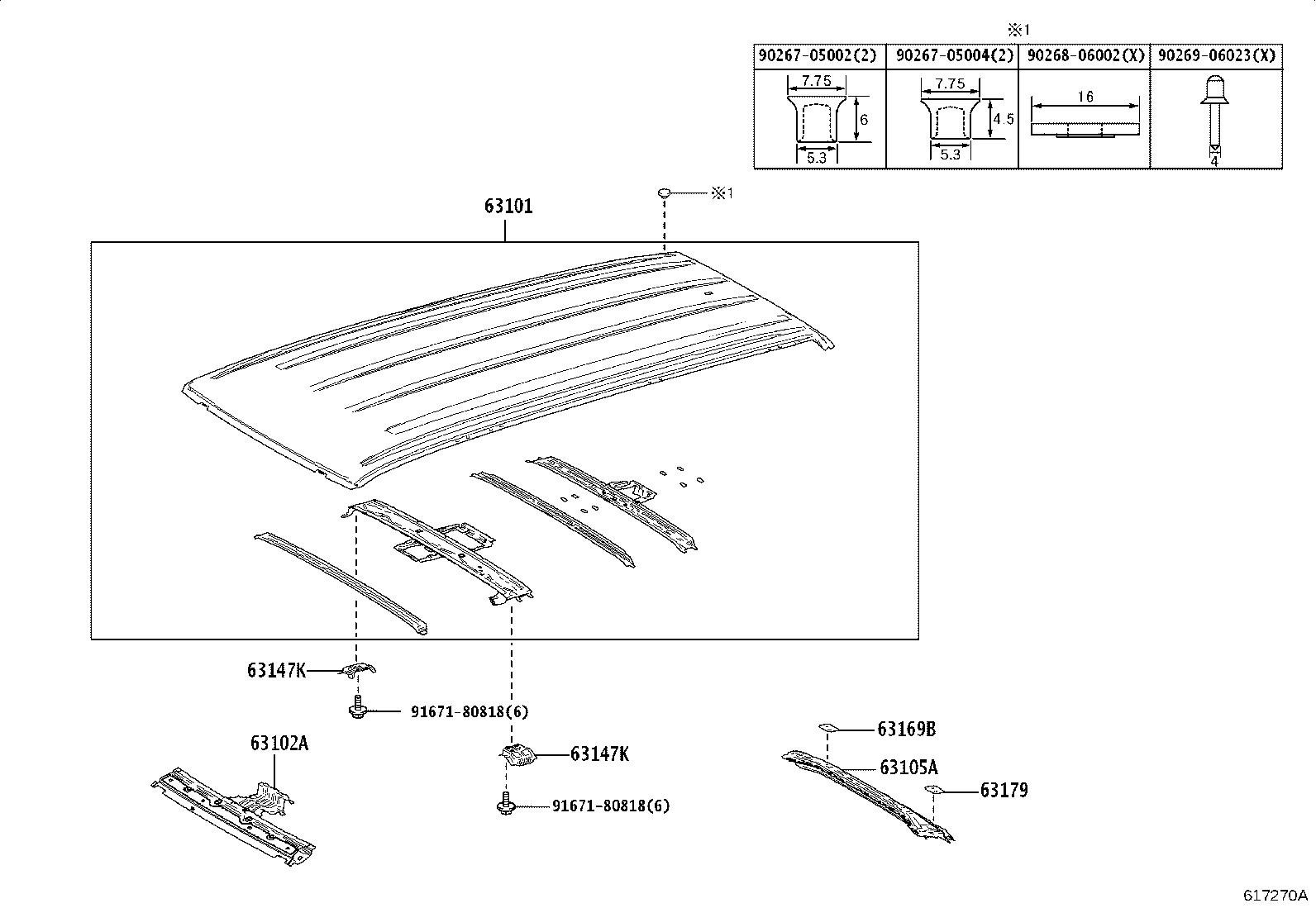 63470-60122 RACK ASSY, ROOF, LH product image