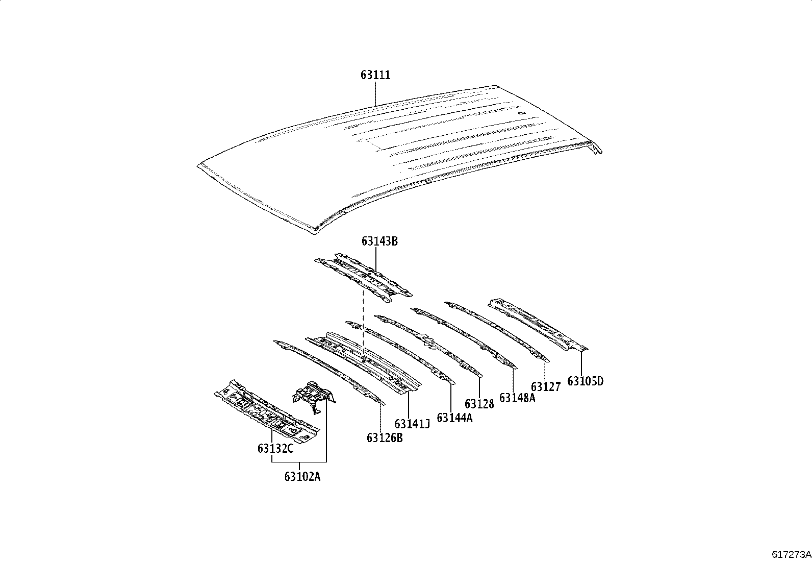 63126-0A020 REINFORCEMENT, ROOF PANEL, REAR NO.2 product image