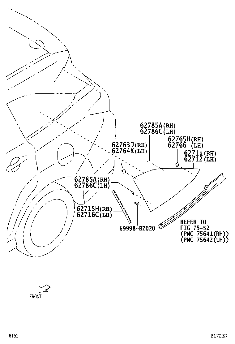 62712-BZ460 GLASS, QUARTER WINDOW, LH product image