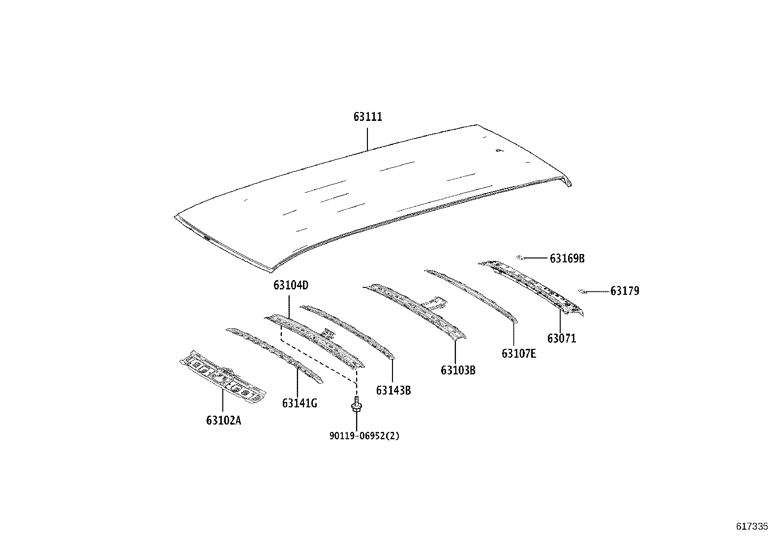 63103-V1010 REINFORCEMENT SUB-ASSY, ROOF PANEL, CENTER product image
