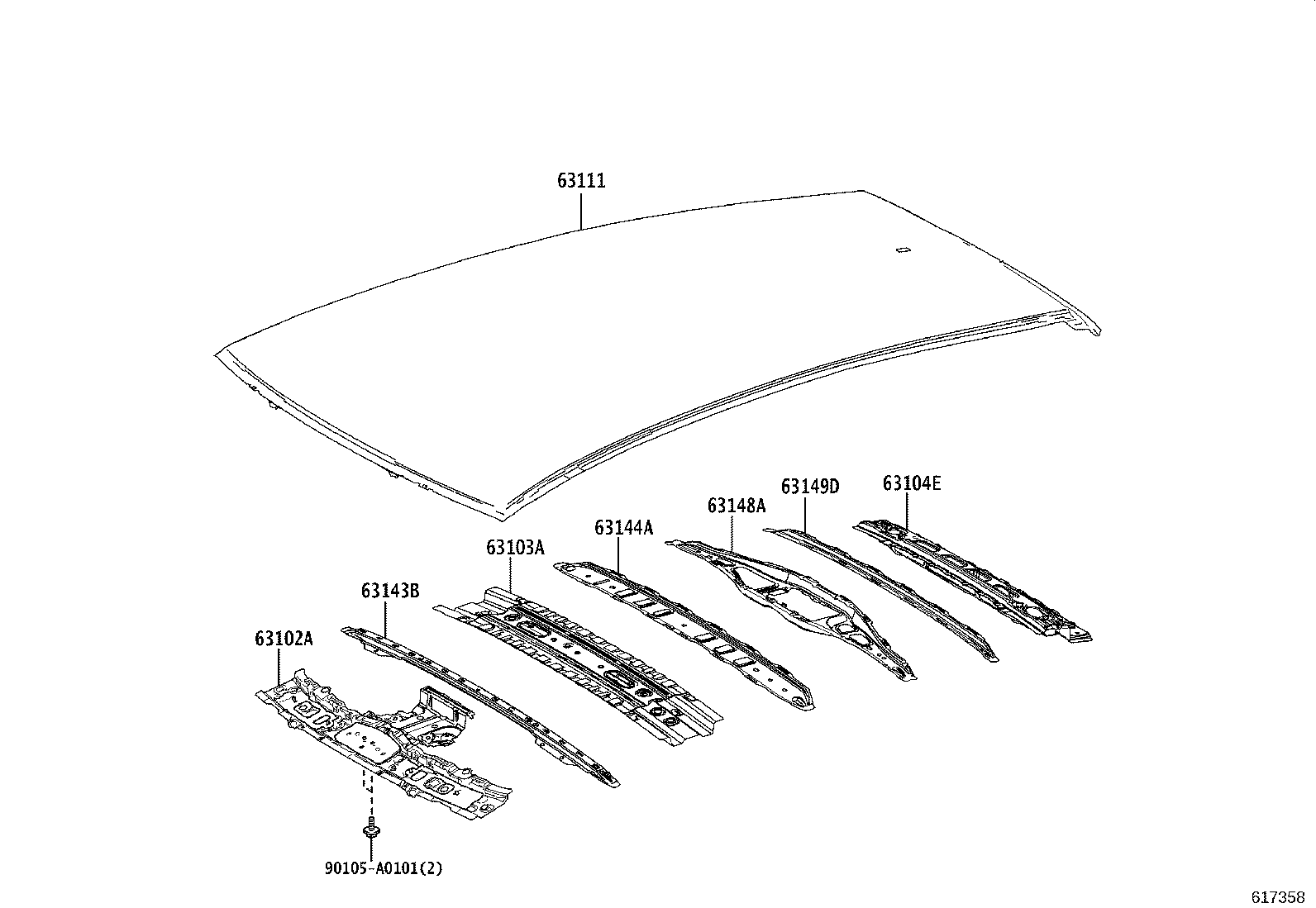 63108-F6010 REINFORCEMENT SUB-ASSY, ROOF PANEL, NO.6 product image