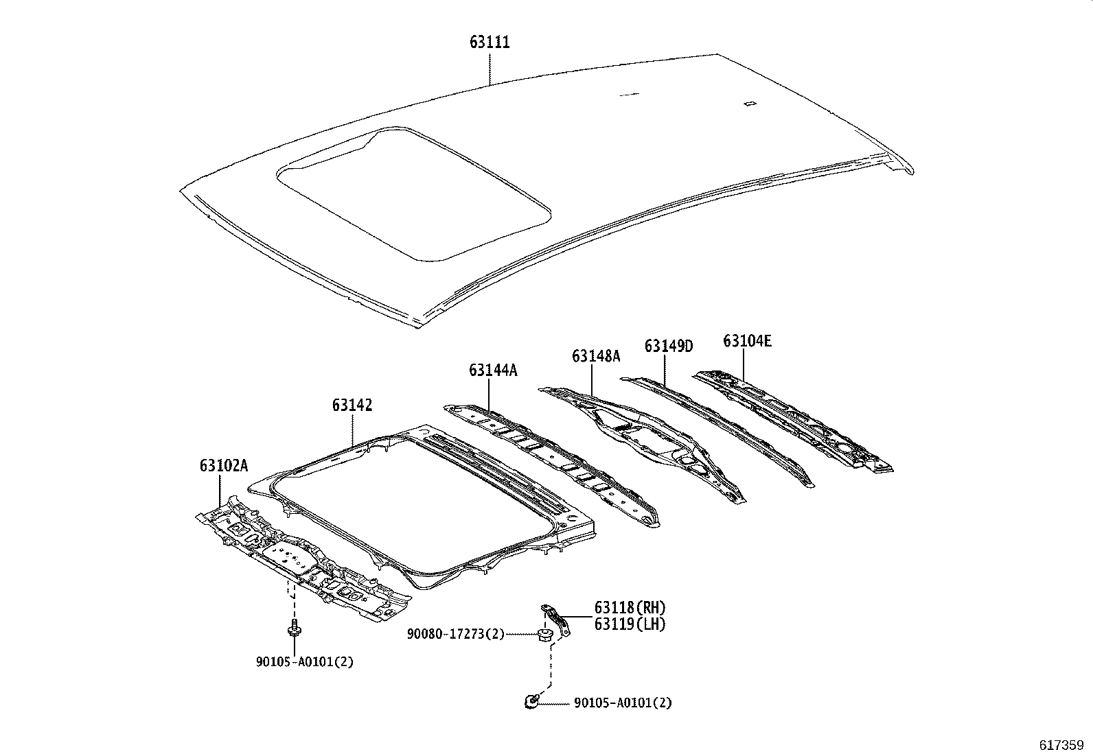 63108-F6010 REINFORCEMENT SUB-ASSY, ROOF PANEL, NO.6 product image