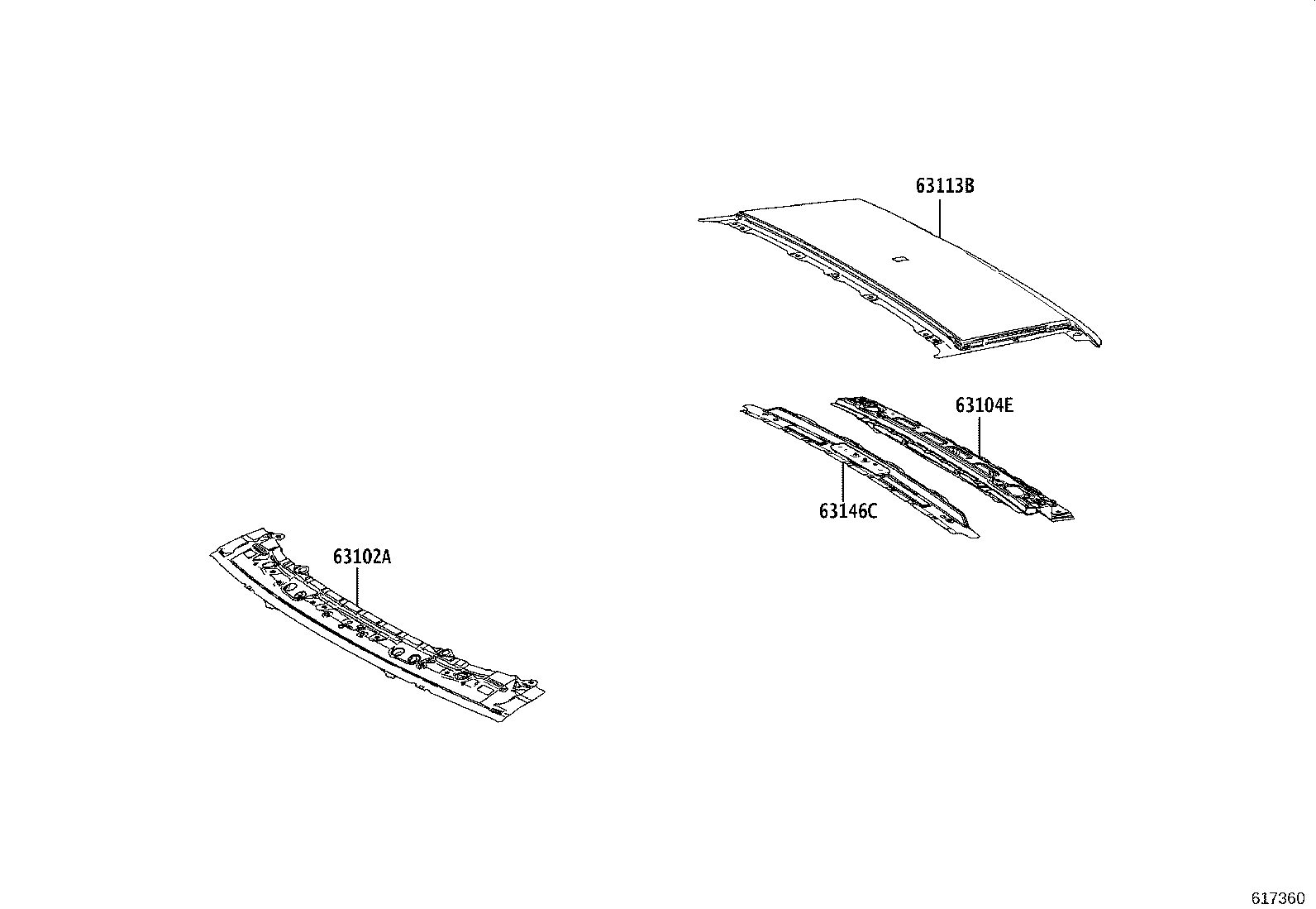 63108-F6010 REINFORCEMENT SUB-ASSY, ROOF PANEL, NO.6 product image