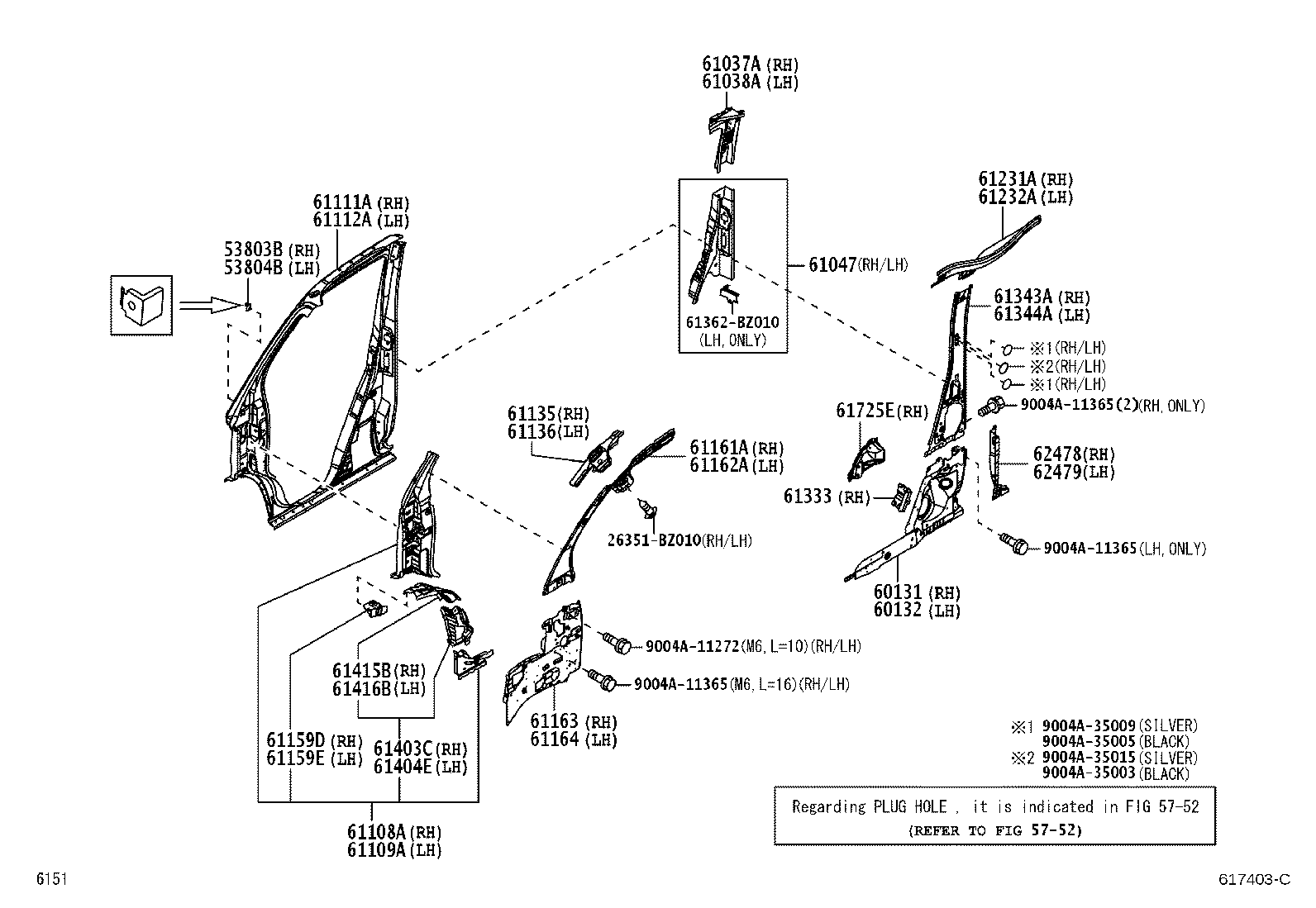 61007-BZ150 PILLAR SUB-ASSY, NO.1 RH product image