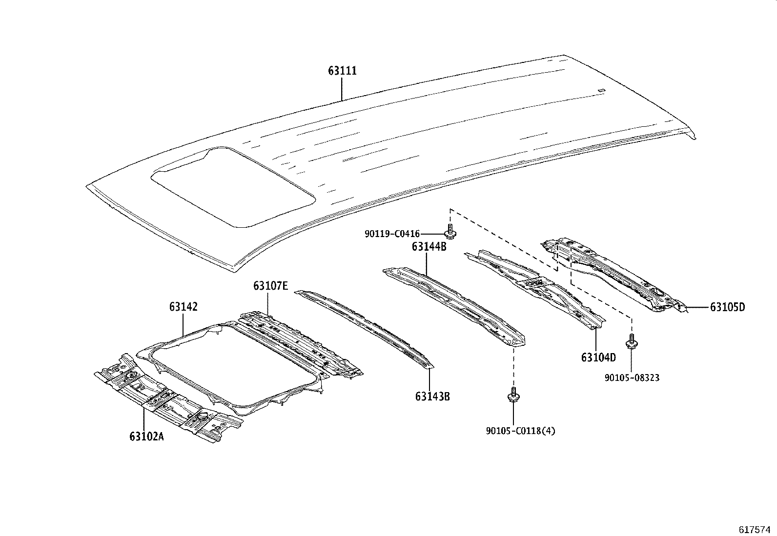 63142-08050 REINFORCEMENT, ROOF PANEL, NO.2 product image