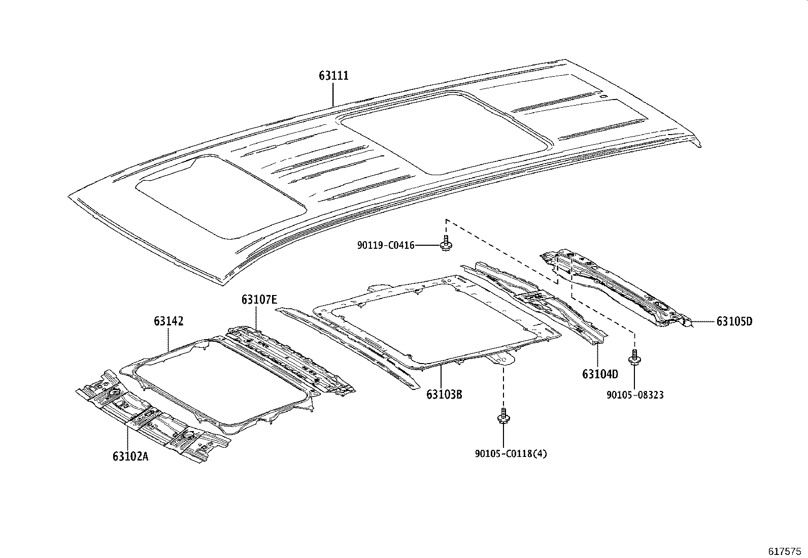 63142-08050 REINFORCEMENT, ROOF PANEL, NO.2 product image