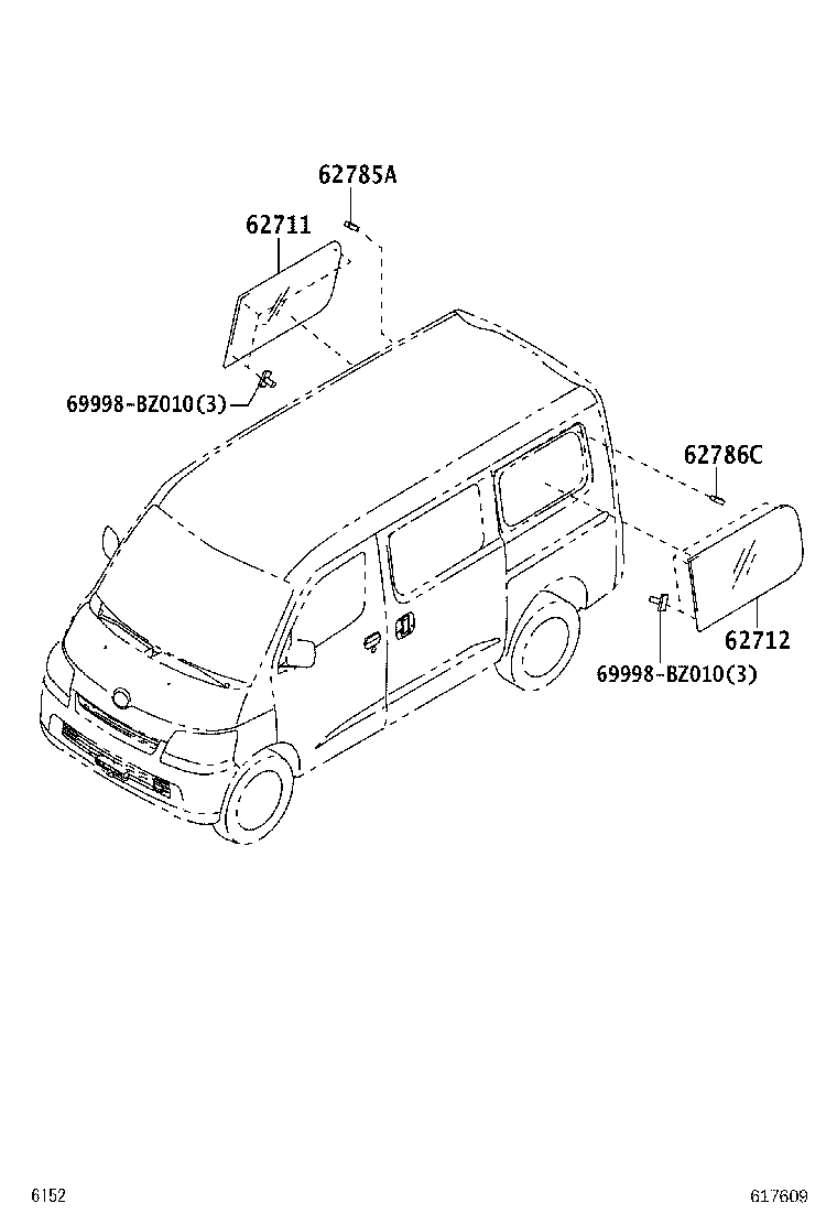 62712-BZ510 GLASS, QUARTER WINDOW, LH product image