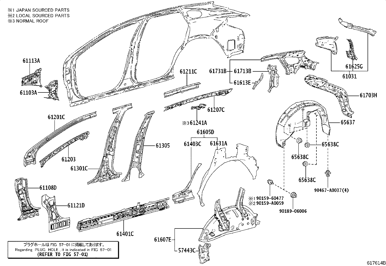 Toyota 61302-0E110 PILLAR SUB-ASSY, CENTER BODY, OUTER LH