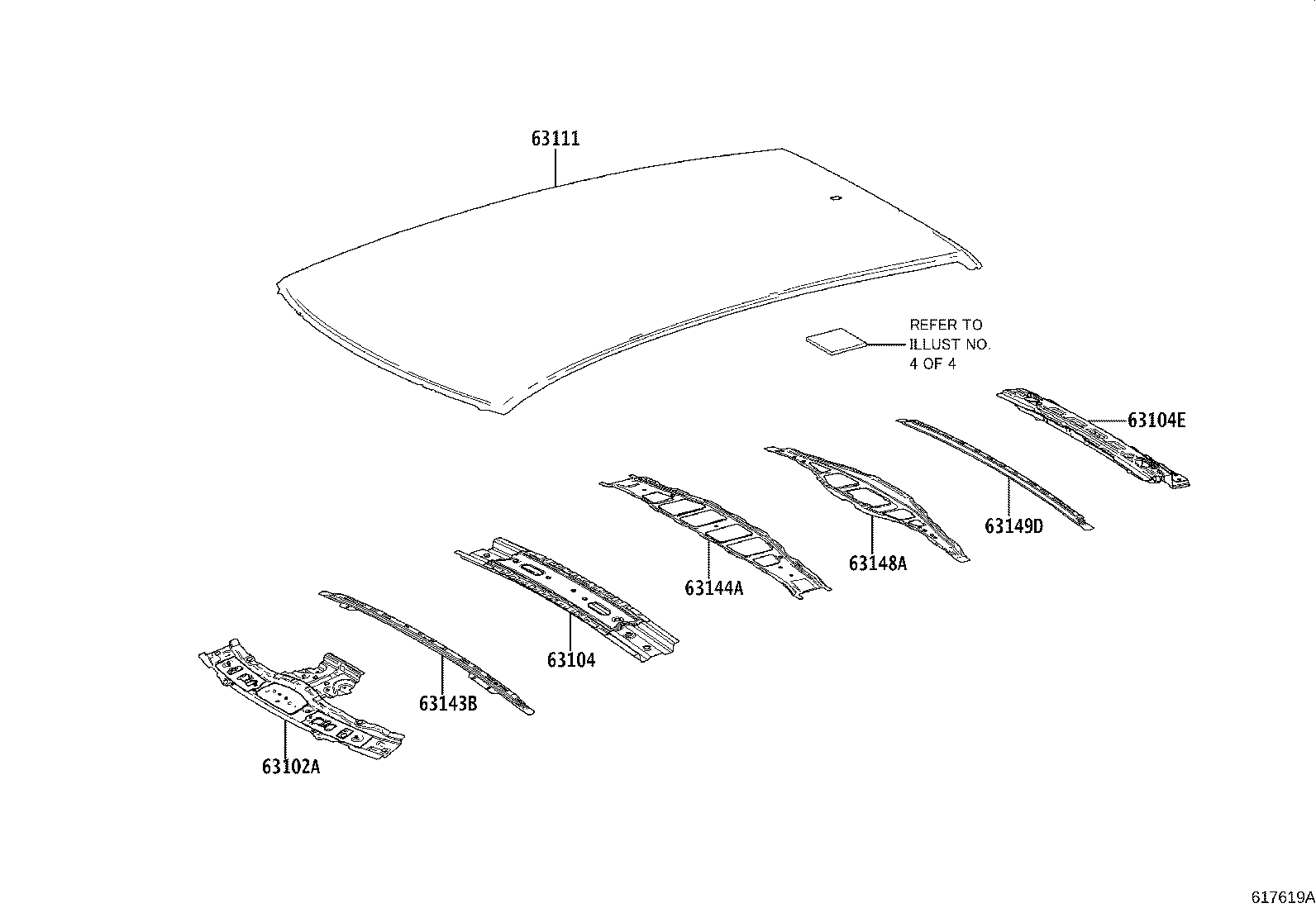 Toyota 63118-0E080 SUPPORT, ROOF PANEL, RH