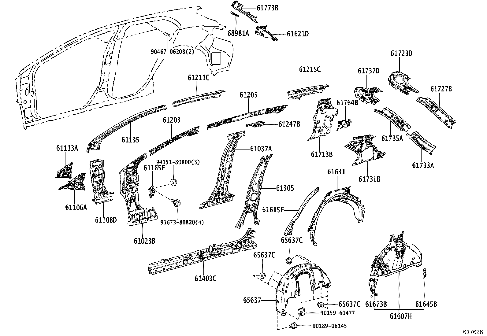 61311-12560 PILLAR, CENTER BODY, OUTER RH product image