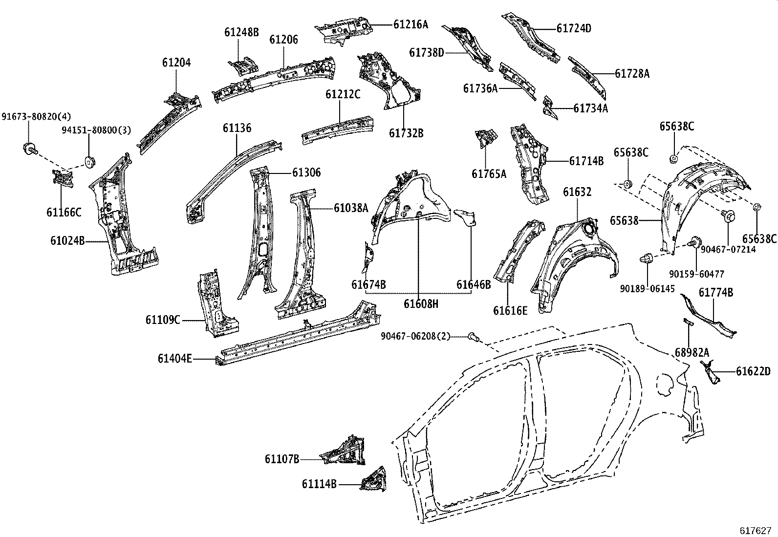 61311-12560 PILLAR, CENTER BODY, OUTER RH product image