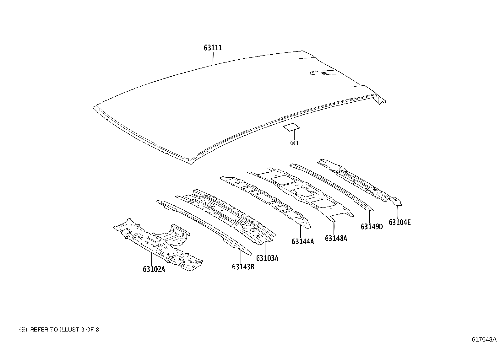 Toyota 63148-46020 REINFORCEMENT, ROOF PANEL, NO.7