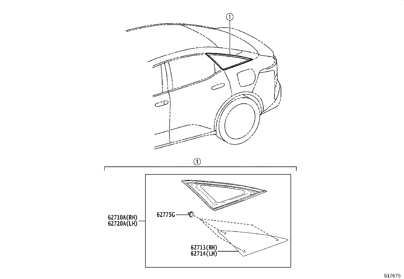 62775-03010 CLIP, QUARTER WINDOW, RH product image