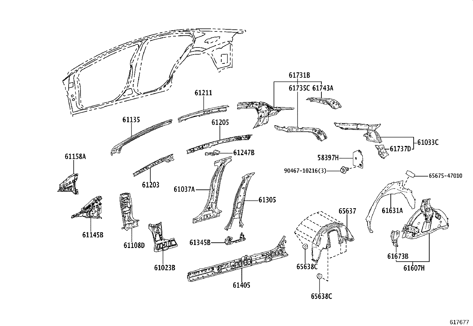 61346-47040 PILLAR, CENTER BODY, INNER LOWER LH product image